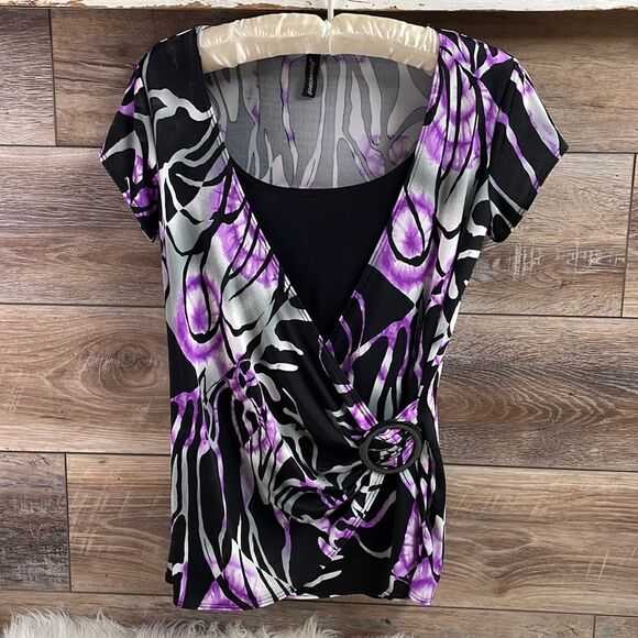 Jason Maxwell Ladies Abstract Dress Blouse Top, Size Medium, Purple, Black,Gray - Picture 1 of 8
